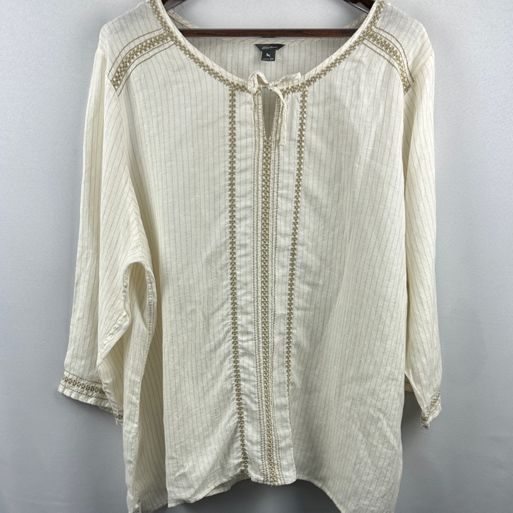 Eddie Bauer Cream Blouse with Embroidery
